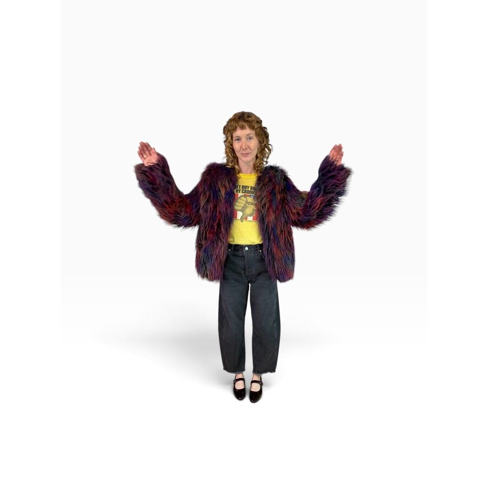 SpiritHoods Faux Fur Shaggy 70s Multicolor Jacket Collectors Edition $450 Size S - Picture 9 of 13